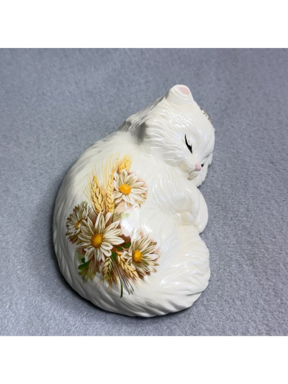 Vintage Lefton Ceramic Sleeping Cat Wall Plaque Daisy Wheat Figurine 1629 - Picture 6 of 13